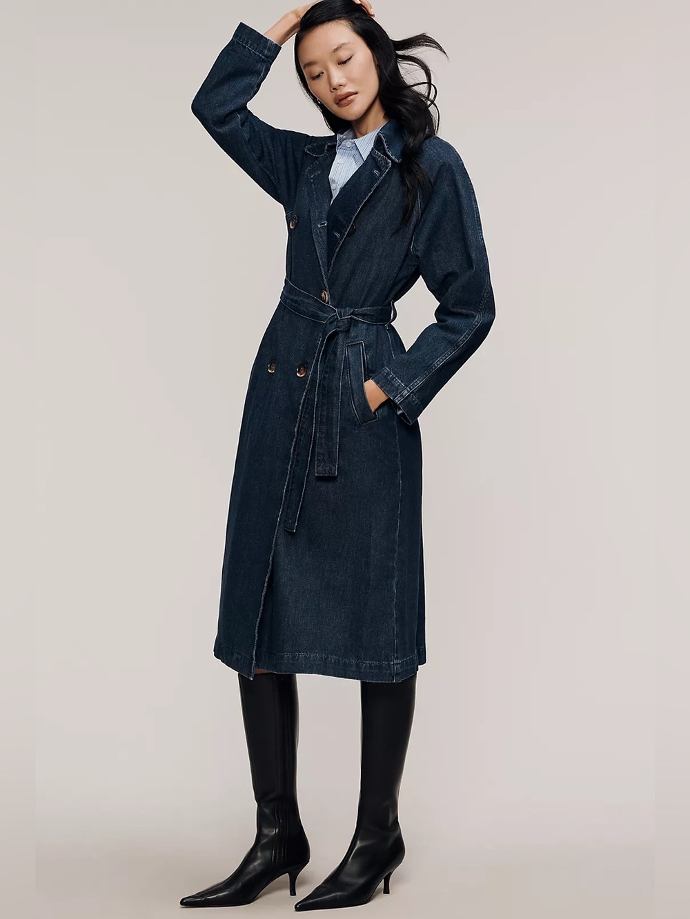 PILCRO Anthropologie Dark Denim Trench Coat $188 NEW never used